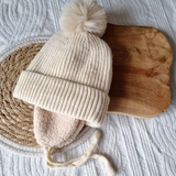 Bonnet d'hiver pour bébé avec cache-oreilles et pompon - Beige