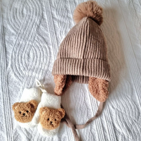 Bonnet d'hiver pour bébé avec cache-oreilles et pompon - Brun