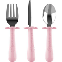 Set de 3 couverts ergonomiques inox - Rose