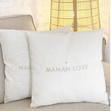 Housse de coussin brodée- 100% lin - blanc craie - maman love